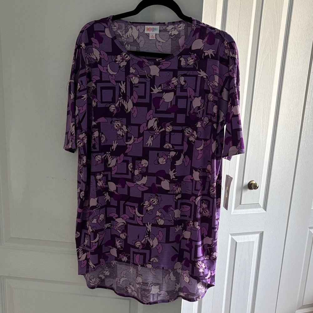 LuLaRoe Disney Irma Purple Donald Duck Short Sleeve Top